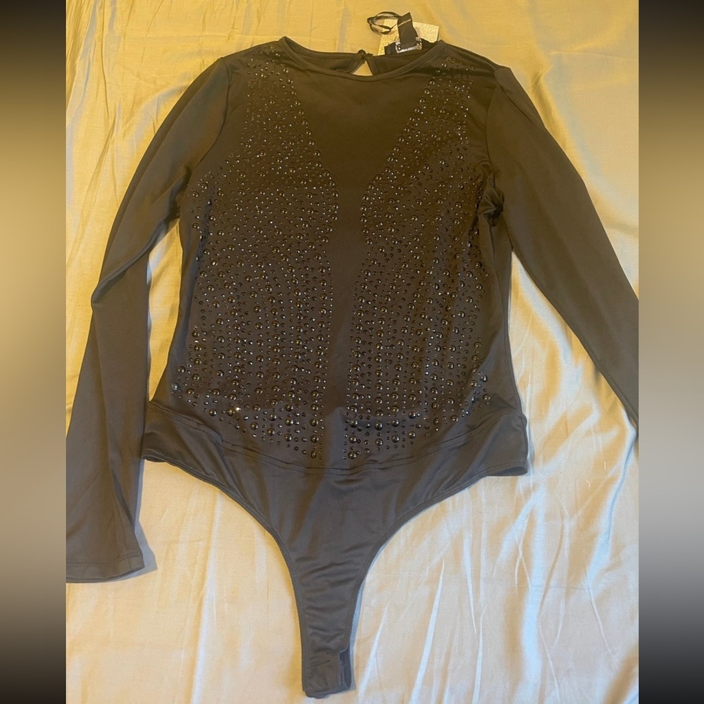 Revamped Studded Mesh Long Sleeve Bodysuit